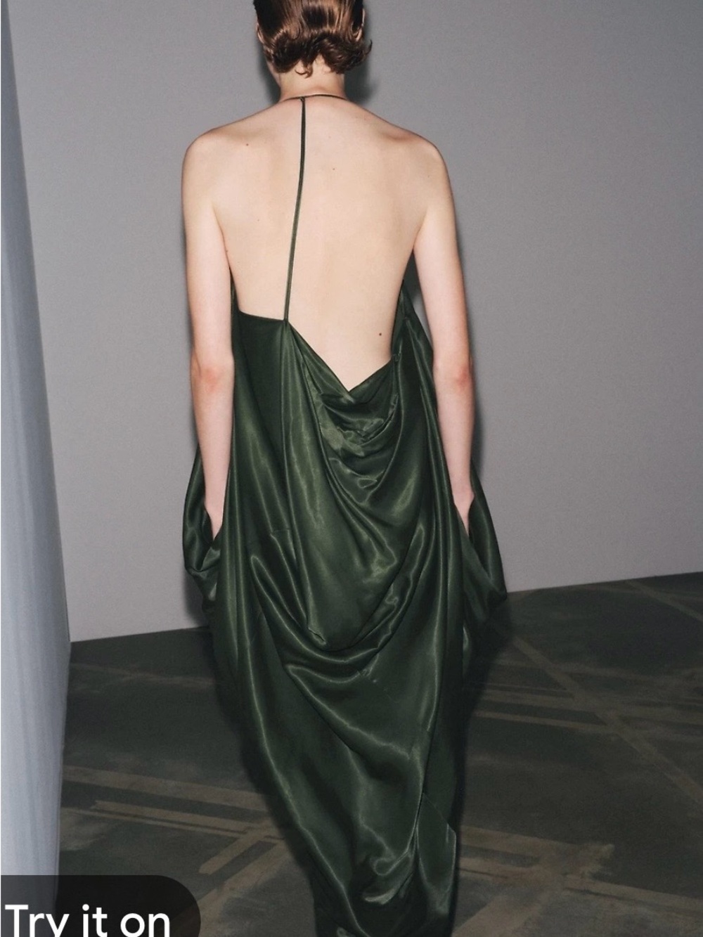 Zara Dark Olive One-Shoulder Satin Maxi Dress - Picture 2 of 3